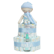 tarta de pañales muñeca azul