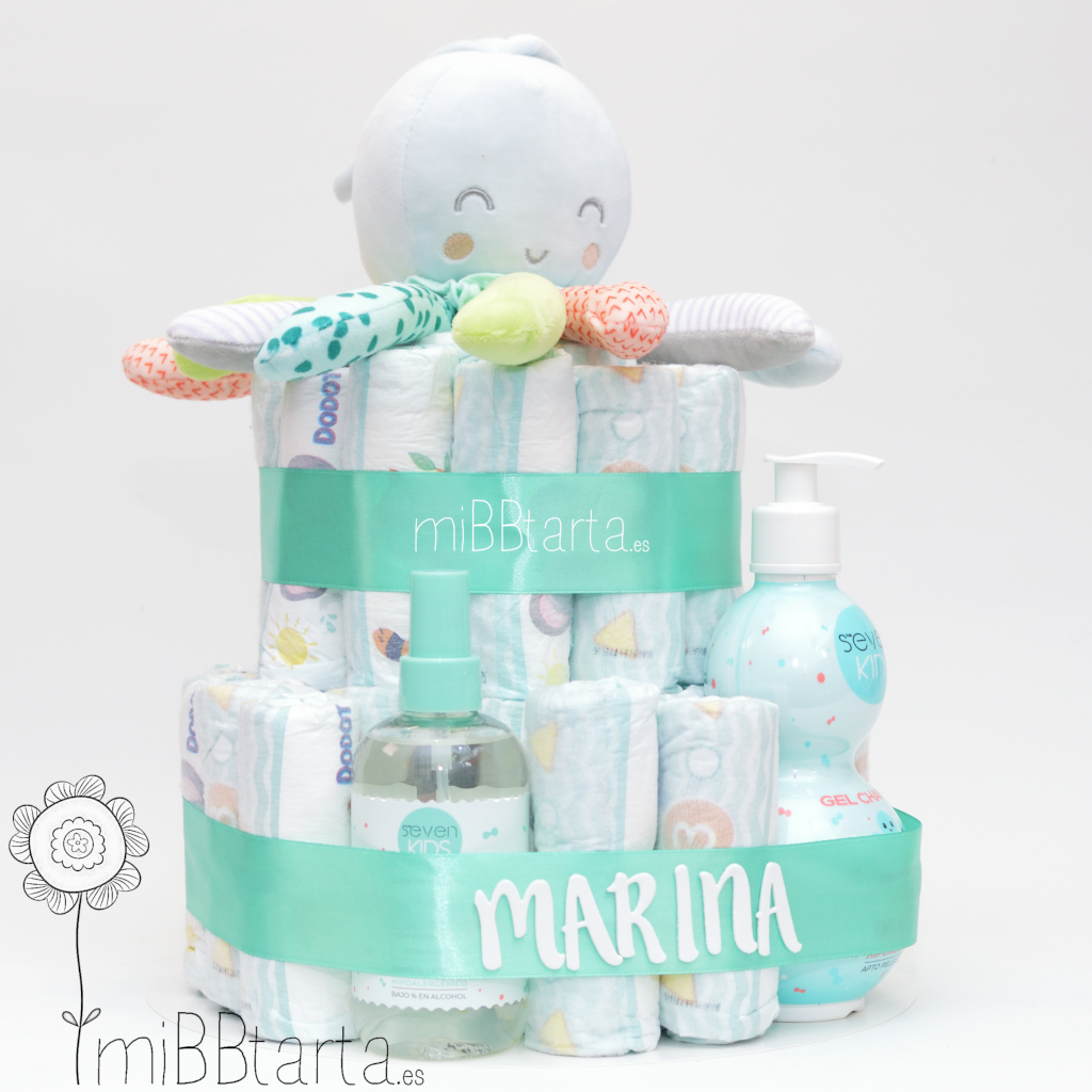 Tarta de pañales con productos ecológicos