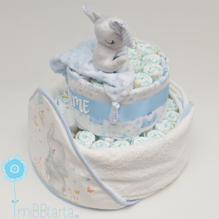 pastel de pañales capa baño azul