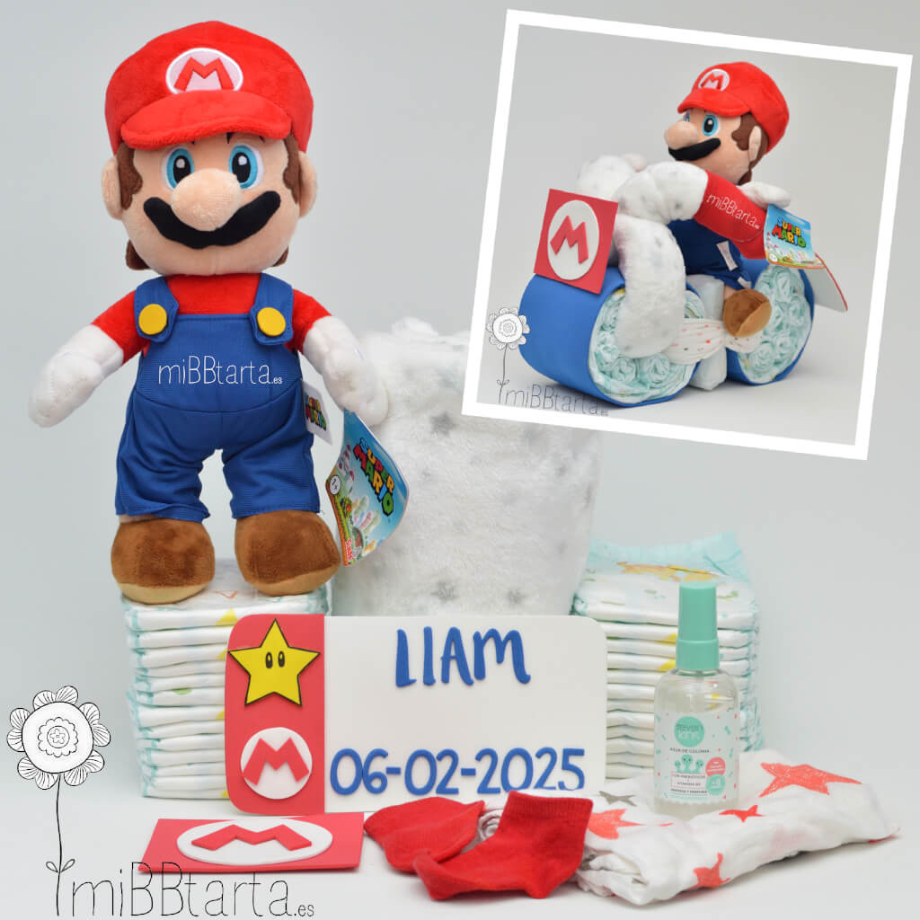 Tarta de pañales Mario Bros