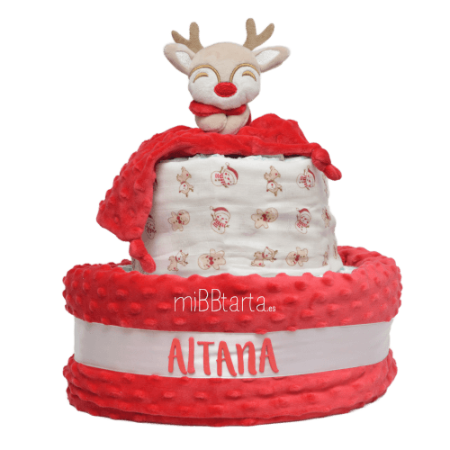 Tarta de pañales Navidad Reno