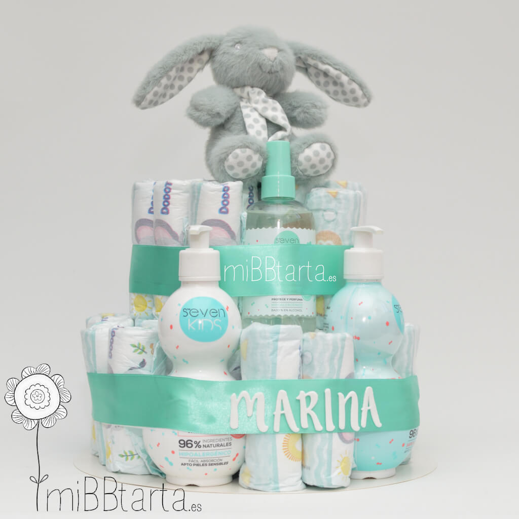 Tarta de pañales con productos ecológicos