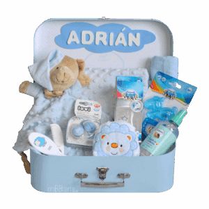 Canastilla maletín manta topos para bebés