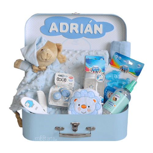 Canastilla maletín manta topos para bebés