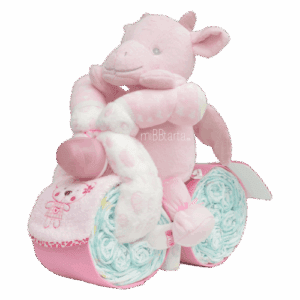 moto con pañales rosa