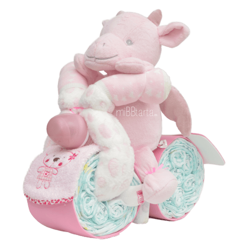 moto con pañales rosa