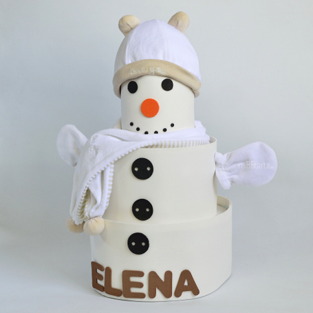pastel de pañales muñeco de nieve