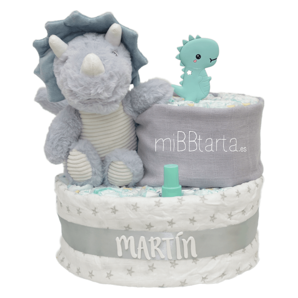 Tarta de pañales dinosaurio