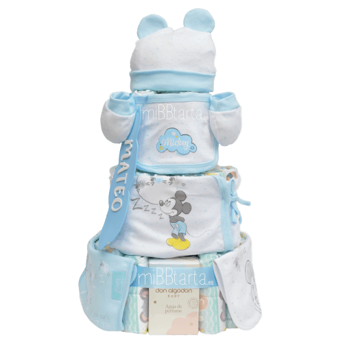 tarta de pañales Mickey Minnie Don Algodón Baby