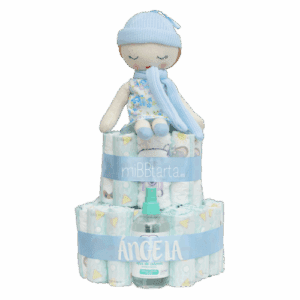 tarta de pañales muñeca azul