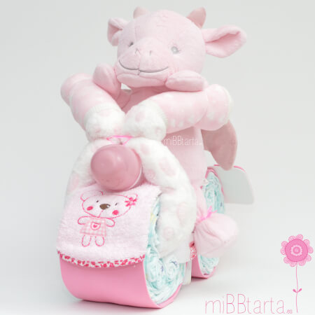 tarta de pañales niña moto