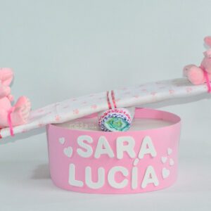 tarta de pañales para gemelos balancin