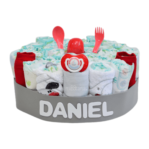 Tarta de pañales Rojo y Gris