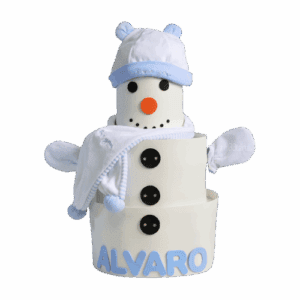 tarta de pañales baby shower muñeco de nieve