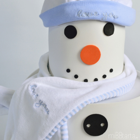 tarta de pañales navidad muñeco de nieve