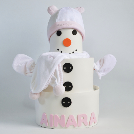 Tarta de pañales niña muñeco de nieve