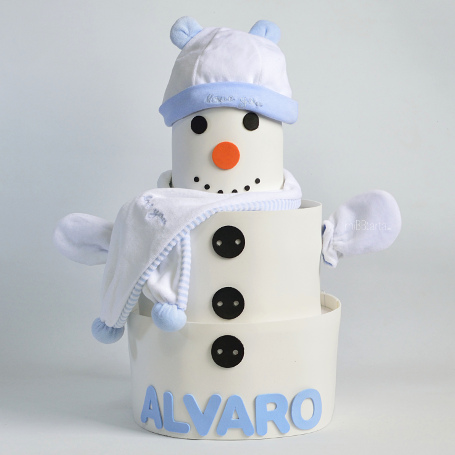 tarta de pañales niño muñeco de nieve
