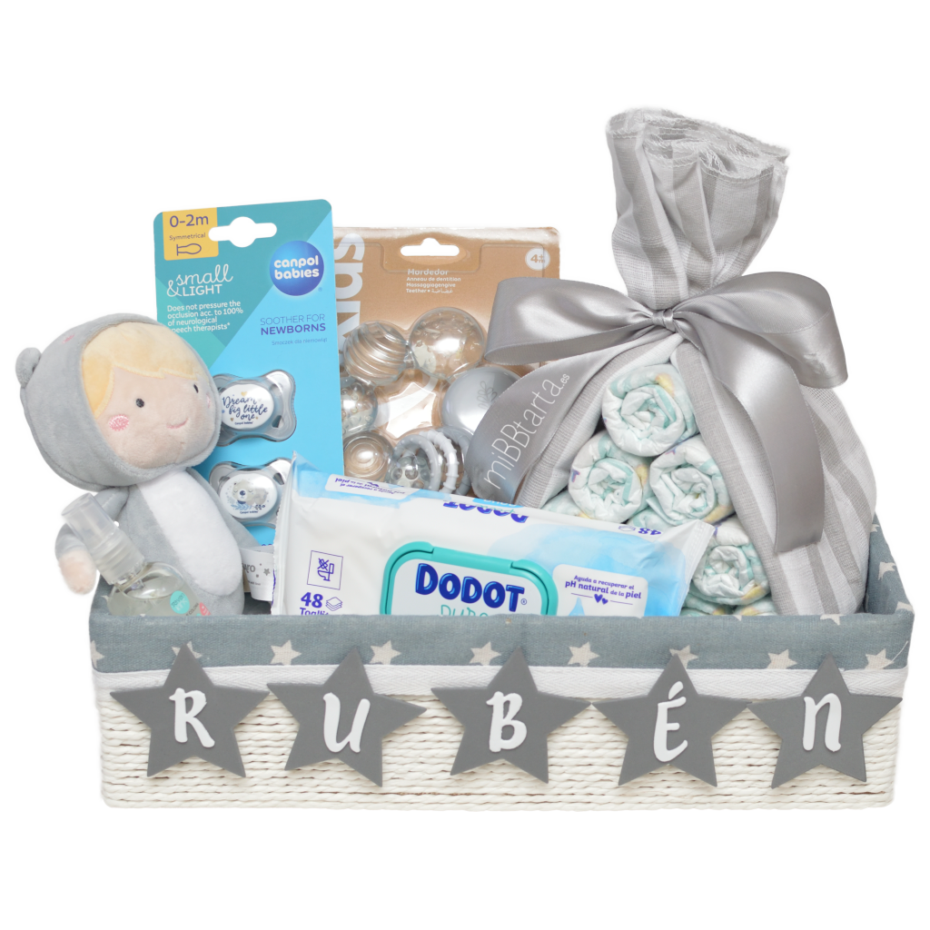 Cesta recién nacido estrellitas