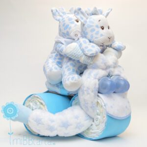 Tarta de pañales triciclo para gemelos