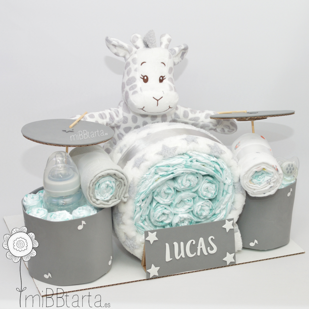 Tarta de pañales batería unisex