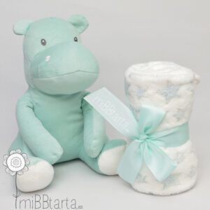 Peluche hipopótamo con mantita a juego